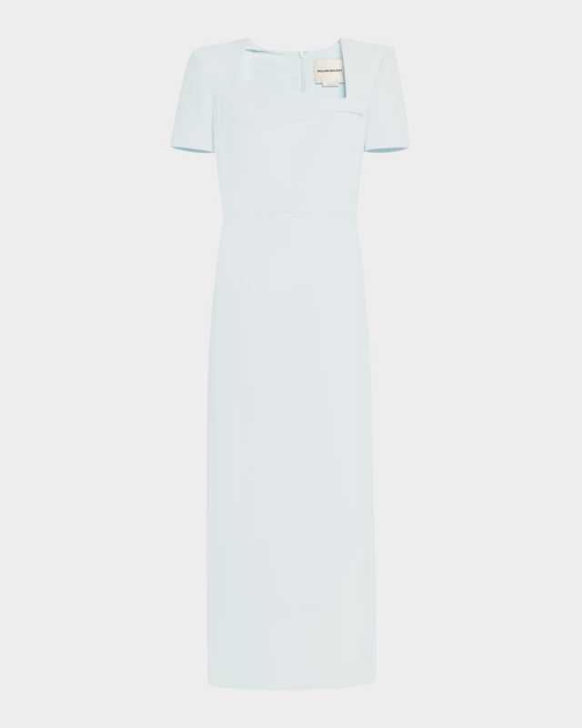 Asymmetric Neckline Belted Crepe Midi Dress